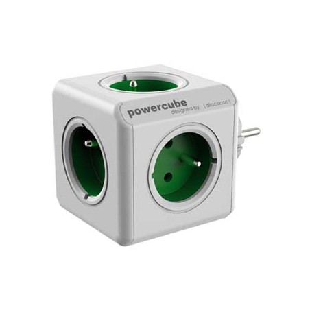 Listwa zasilająca 240V, CEE7 (widelec) - POWERCUBE, 0.1m, ORIGINAL, zielona, POWERCUBE, 5 gniazdek, zabezpieczenie przed dziećmi