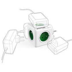 Listwa zasilająca 240V, CEE7 (widelec) - POWERCUBE, 0.1m, ORIGINAL, zielona, POWERCUBE, 5 gniazdek, zabezpieczenie przed dziećmi