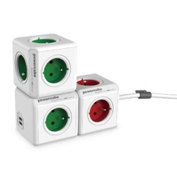 Listwa zasilająca 240V, CEE7 (widelec) - POWERCUBE, 0.1m, ORIGINAL, zielona, POWERCUBE, 5 gniazdek, zabezpieczenie przed dziećmi