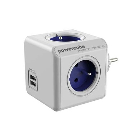 Listwa zasilająca 240V, CEE7 (widelec) - POWERCUBE, 0.1m, ORIGINAL USB, niebieska, POWERCUBE, 4 gniazdka + 2 porty USB