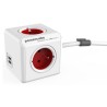Kabel sieciowy 230V przedłużacz, CEE7 (widelec) - POWERCUBE, 1.5m, EXTENDED USB, czerwony, POWERCUBE, 4 gniazdka + 2 porty USB, 