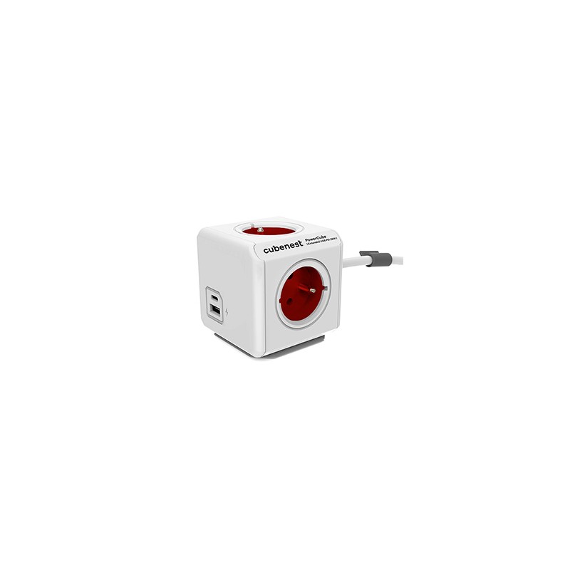 Cubenest - PowerCube, 1.5m, Extended USB PD 20W, A+C, czerwona, POWERCUBE, 4 gniazda, USB A+C, Power Delivery 20W