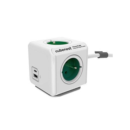 Cubenest - PowerCube, 1.5m, Extended USB PD20W, A+C, zielona, POWERCUBE, 4 gniazda, USB A+C, Power Delivery 20W