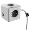 Kabel sieciowy 230V przedłużacz, CEE7 (widelec) - POWERCUBE, 1.5m, EXTENDED USB, szary, POWERCUBE, 4 gniazda, PD 20W A+C