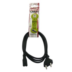 Kabel sieciowy 230V zasilacz, CEE7/16 (euro radiowy) - C7, 2m, VDE approved, czarny, Logo, 2-pinowe złącze, EOL