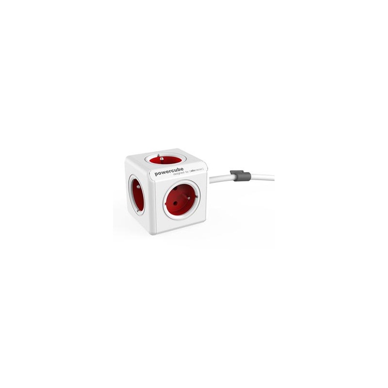 Kabel sieciowy 230V przedłużacz, CEE7 (widelec) - POWERCUBE, 3m, EXTENDED, czerwony, POWERCUBE, 5 gniazdek, zab. przed dziećmi, 