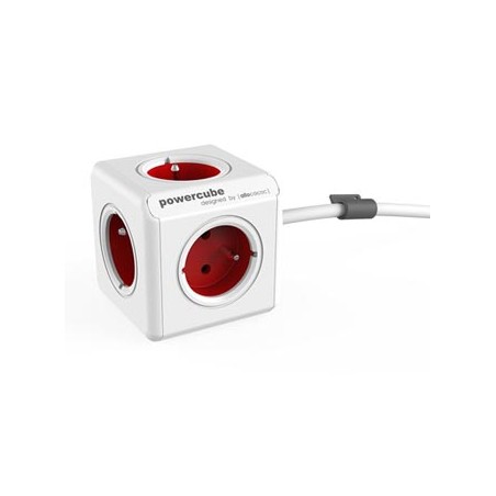 Kabel sieciowy 230V przedłużacz, CEE7 (widelec) - POWERCUBE, 3m, EXTENDED, czerwony, POWERCUBE, 5 gniazdek, zab. przed dziećmi, 