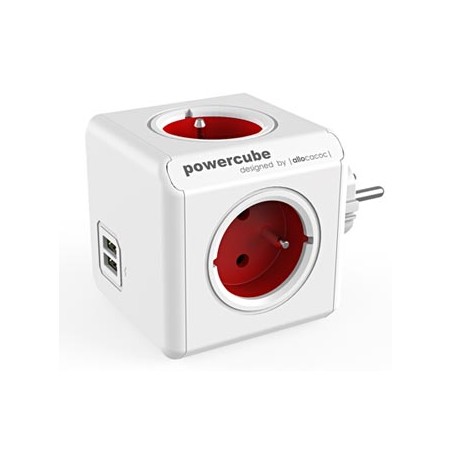 Listwa zasilająca 240V, CEE7 (widelec) - POWERCUBE, 0.1m, ORIGINAL USB, czerwona, POWERCUBE, 4 gniazdka + 2 porty USB