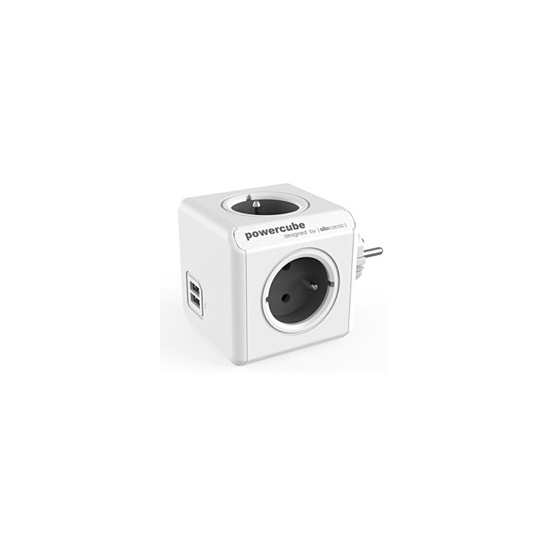 Listwa zasilająca 240V, CEE7 (widelec) - POWERCUBE, 0.1m, ORIGINAL USB, szara, POWERCUBE, 4 gniazdka + 2 porty USB