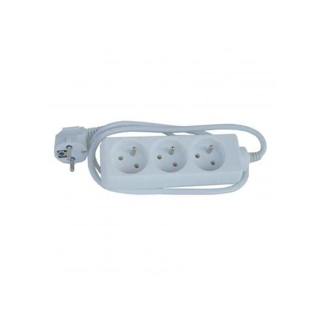 Kabel sieciowy 230V przedłużacz, CEE7 (widelec) - gniazdo 3x, 3m, VDE approved, biały, EOL