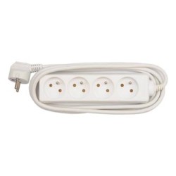 Kabel sieciowy 230V przedłużacz, CEE7 (widelec) - gniazdo 4x, 3m, VDE approved, biały, EOL