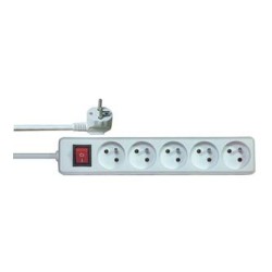 Kabel sieciowy 230V przedłużacz, CEE7 (widelec) - gniazdo 5x, 5m, VDE approved, biały, z wyłącznikiem, EOL
