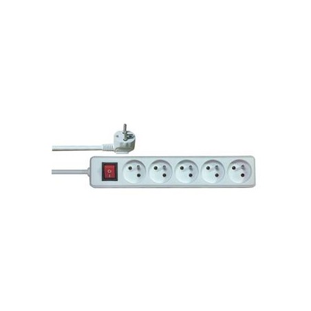 Kabel sieciowy 230V przedłużacz, CEE7 (widelec) - gniazdo 5x, 5m, VDE approved, biały, z wyłącznikiem, EOL