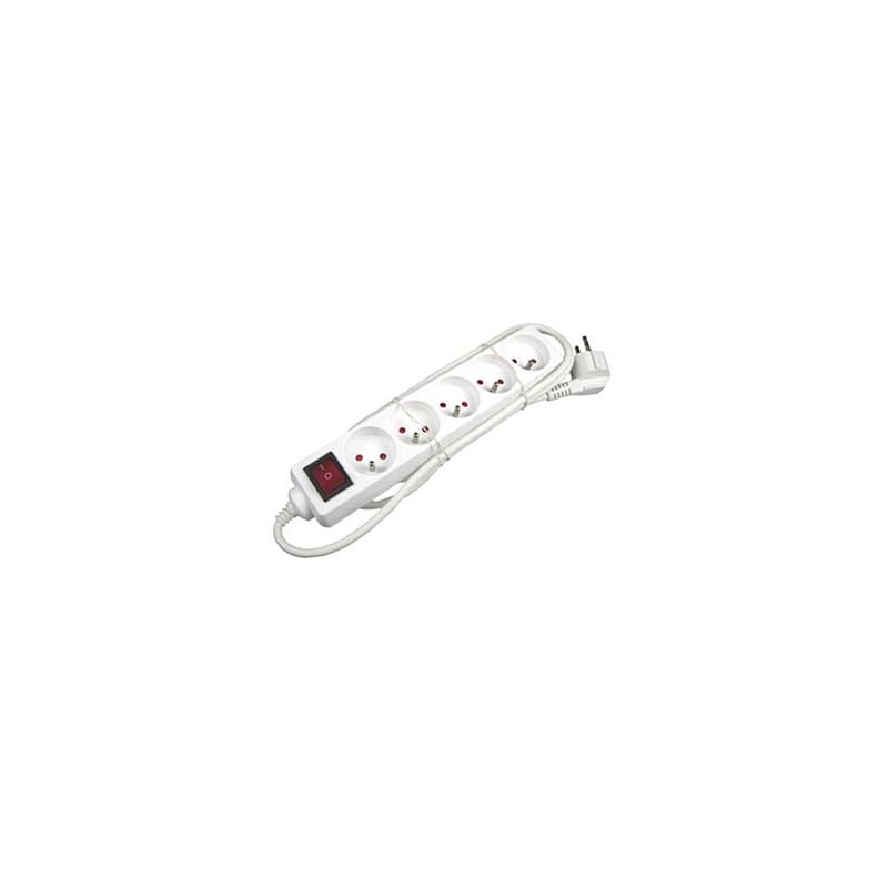 Kabel sieciowy 230V przedłużacz, CEE7 (widelec) - gniazdo 5x, 10m, VDE approved, biała, z wyłącznikiem, EOL