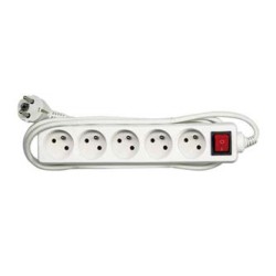 Kabel sieciowy 230V przedłużacz, CEE7 (widelec) - gniazdo 5x, 10m, VDE approved, biała, z wyłącznikiem, EOL