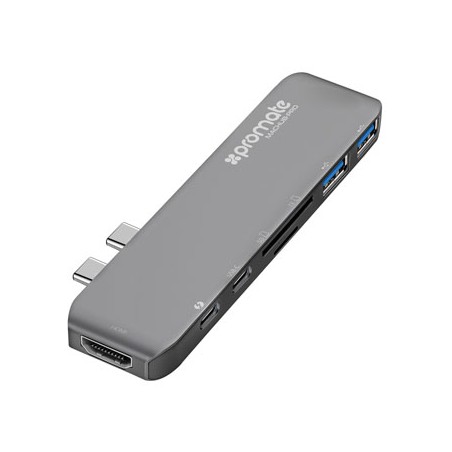 USB (3.1), USB typ C hub 7-port, MacHub-Pro, szary, Promate, USB 3.1, USB 3.0, Thunderbolt 3,TF, SD, HDMI, EOL
