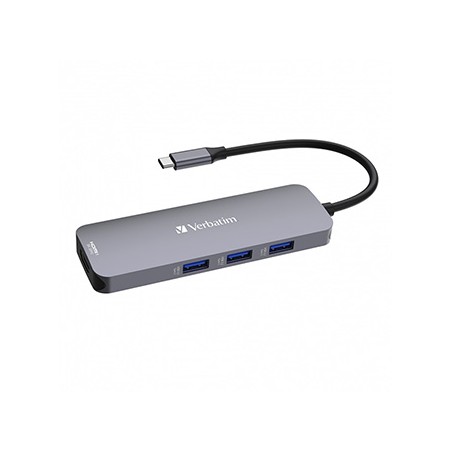 USB (3.2) hub 8-port, 32151, szara, długość przewodu 15cm, Verbatim, 1x USB C, 3x USB A, 2x HDMI, 1x SD 3.0