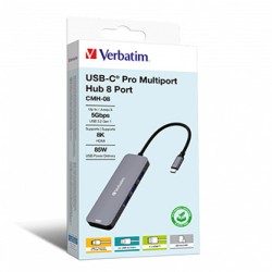 USB (3.2) hub 8-port, 32151, szara, długość przewodu 15cm, Verbatim, 1x USB C, 3x USB A, 2x HDMI, 1x SD 3.0