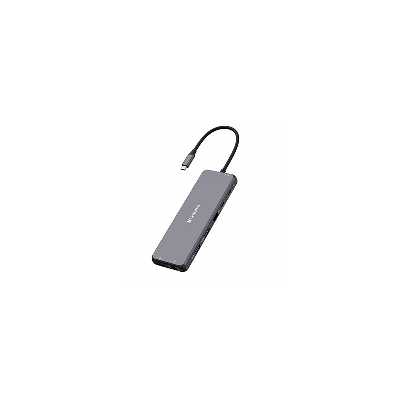 USB (3.2) hub 13-port, 32153, szary, długość przewodu 20 cm, Verbatim, 2x USB C, 6x USB A, 2x HDMI