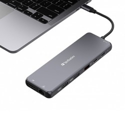USB (3.2) hub 13-port, 32153, szary, długość przewodu 20 cm, Verbatim, 2x USB C, 6x USB A, 2x HDMI