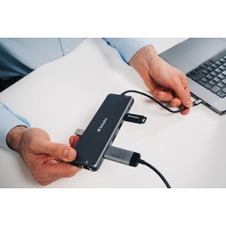 USB (3.2) hub 13-port, 32153, szary, długość przewodu 20 cm, Verbatim, 2x USB C, 6x USB A, 2x HDMI