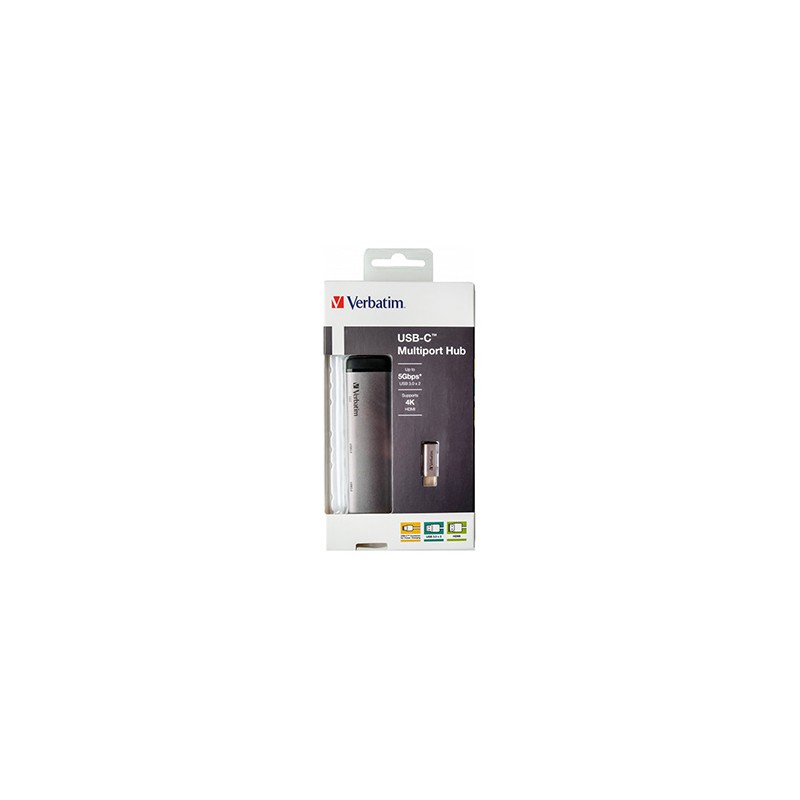 USB (3.1) hub 4-port, 49140, szara, długość przewodu 15cm, Verbatim, adapter USB C na 1x USB C, 1x USB A(3.0), 1x HDMI