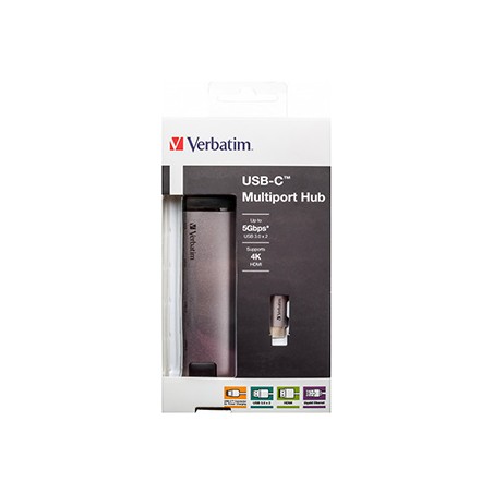 USB (3.1) hub 5-port, 49141, szara, długość przewodu 15cm, Verbatim, adapter USB C na USB C, 1x USB A, HDMI, ETHERNET