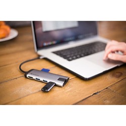 USB (3.1) hub 6-port, 49142, szara, długość przewodu 15cm, Verbatim, 1x USB C, USB A, HDMI