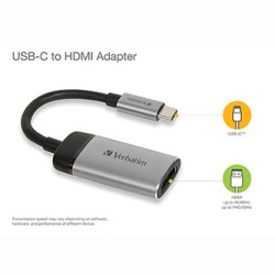 USB (3.1) hub 1-port, 49143, szara, długość przewodu 10cm, Verbatim, 1x HDMI