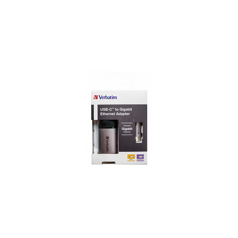 USB (3.1) hub 1-port, 49146, szara, długość przewodu 10cm, Verbatim, adapter USB C na Ethernet