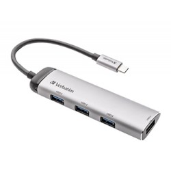 USB (3.2) Gen 1 4-port, 49147, szara, długość przewodu 15cm, Verbatim, 1 x połączenie USB-C, porty 4 x USB 3.2 Gen 1