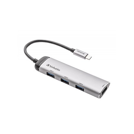 USB (3.2) Gen 1 4-port, 49147, szara, długość przewodu 15cm, Verbatim, 1 x połączenie USB-C, porty 4 x USB 3.2 Gen 1