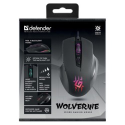 Defender Wolverine GM-700L RGB Mysz przewodowa, czarna, 12800DPI