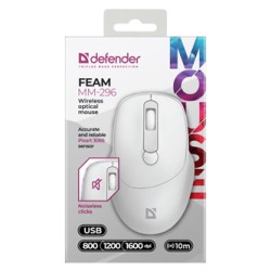 Defender FEAM MM-296 Mysz bezprzewodowa, biała, 1600DPI