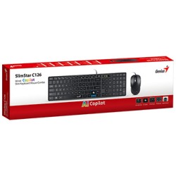 Genius SlimStar C126 COPILOT zestaw klawiatura przewodowa (USB) CZ/SK, czarna z optyczną myszką, niski profil