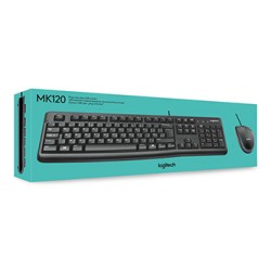 Logitech MK120 zestaw klawiatura przewodowa (USB) US, czarna z przewodową myszą optyczną, klasyczna