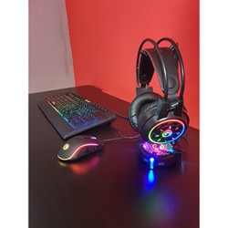 Marvo CM305 RGB zestaw klawiatura przewodowa (USB) US, czarna + mysz i słuchawki dla graczy, do gry, membranowa rodzaj RGB podśw
