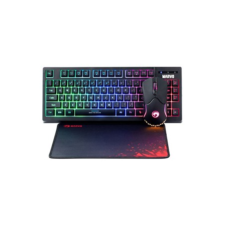 Marvo CM310 EN RGB zestaw klawiatura przewodowa (USB) US, czarna + mysz i podkładka dla graczy, do gry, membranowa rodzaj podświ
