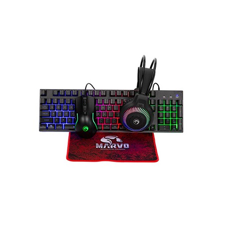 Marvo LOOT 40 zestaw klawiatura przewodowa (USB) CZ/SK, czarna mysz dla gracza, podkładka, klawiatura, podświetlona