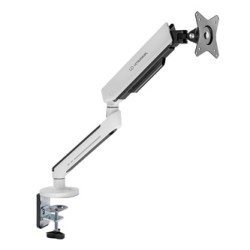 ULTRADESK OFFSHOOT Single Regulowany uchwyt na monitor, biały, 9KG, mocowanie na zacisk, 17"-32", 75x75/100x100