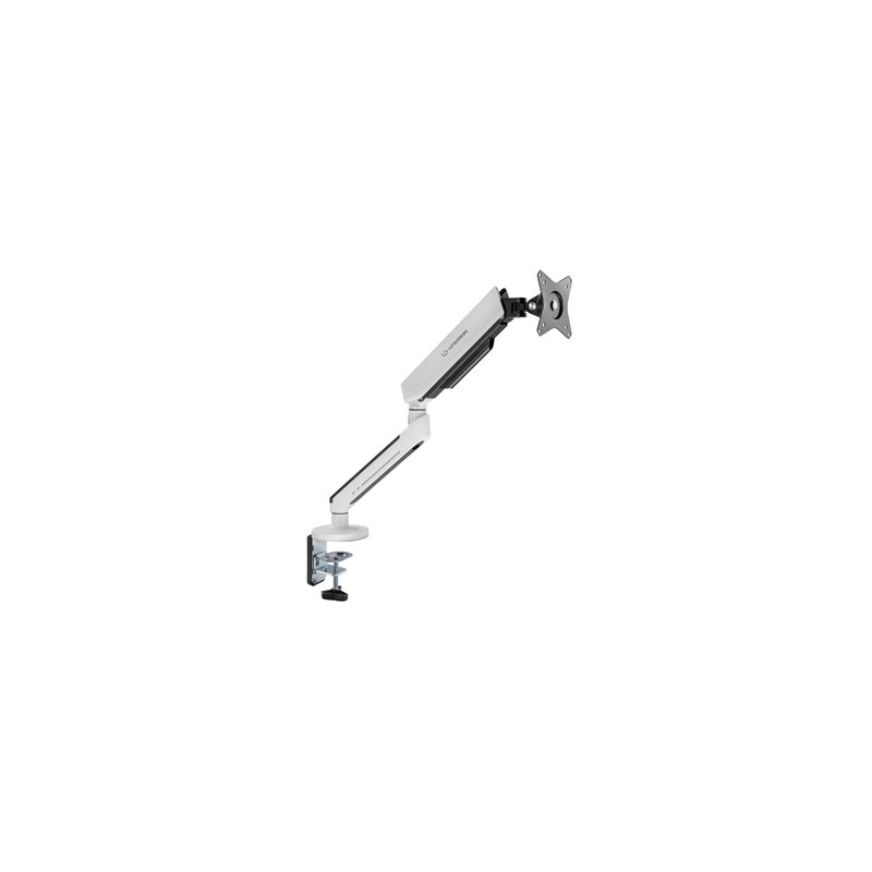 ULTRADESK OFFSHOOT Single Regulowany uchwyt na monitor, biały, 9KG, mocowanie na zacisk, 17"-32", 75x75/100x100