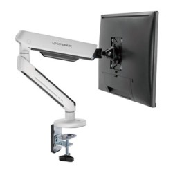 ULTRADESK OFFSHOOT Single Regulowany uchwyt na monitor, biały, 9KG, mocowanie na zacisk, 17"-32", 75x75/100x100