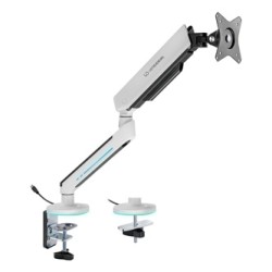 ULTRADESK OFFSHOOT Single Regulowany uchwyt na monitor, biały, 9KG, mocowanie na zacisk, 17"-32", 75x75/100x100