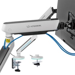 ULTRADESK OFFSHOOT Single Regulowany uchwyt na monitor, biały, 9KG, mocowanie na zacisk, 17"-32", 75x75/100x100