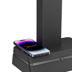 Powerton ERGO LEVION Uchwyt monitora z automatycznie regulowaną wysokością, czarna, 10KG, zacisk, 17"-32", ładowarka indukcyjna
