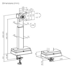 Powerton ERGO LEVION Uchwyt monitora z automatycznie regulowaną wysokością, czarna, 10KG, zacisk, 17"-32", ładowarka indukcyjna