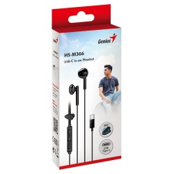 Genius HS-M366 słuchawki z mikrofonem, czarna, 360°obrotowy klips, USB Type-C