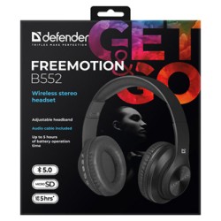 Defender FreeMotion B552 słuchawki z mikrofonem, bezprzewodowa, czarna, 2.0, 40 mm przetworniki typ USB