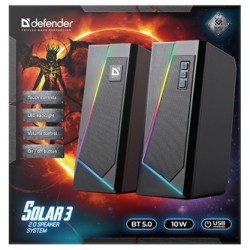 Defender głośniki Solar 3, 2.0, 10W, czarne, regulacja głośności, Bluetooth, podświetlenie, 160Hz~20kHz