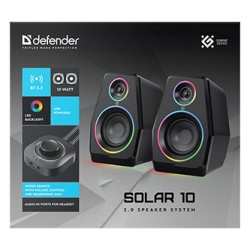 Defender głośniki Solar 10, 2.0, 10W, czarne, Bluetooth 5.3/AUX